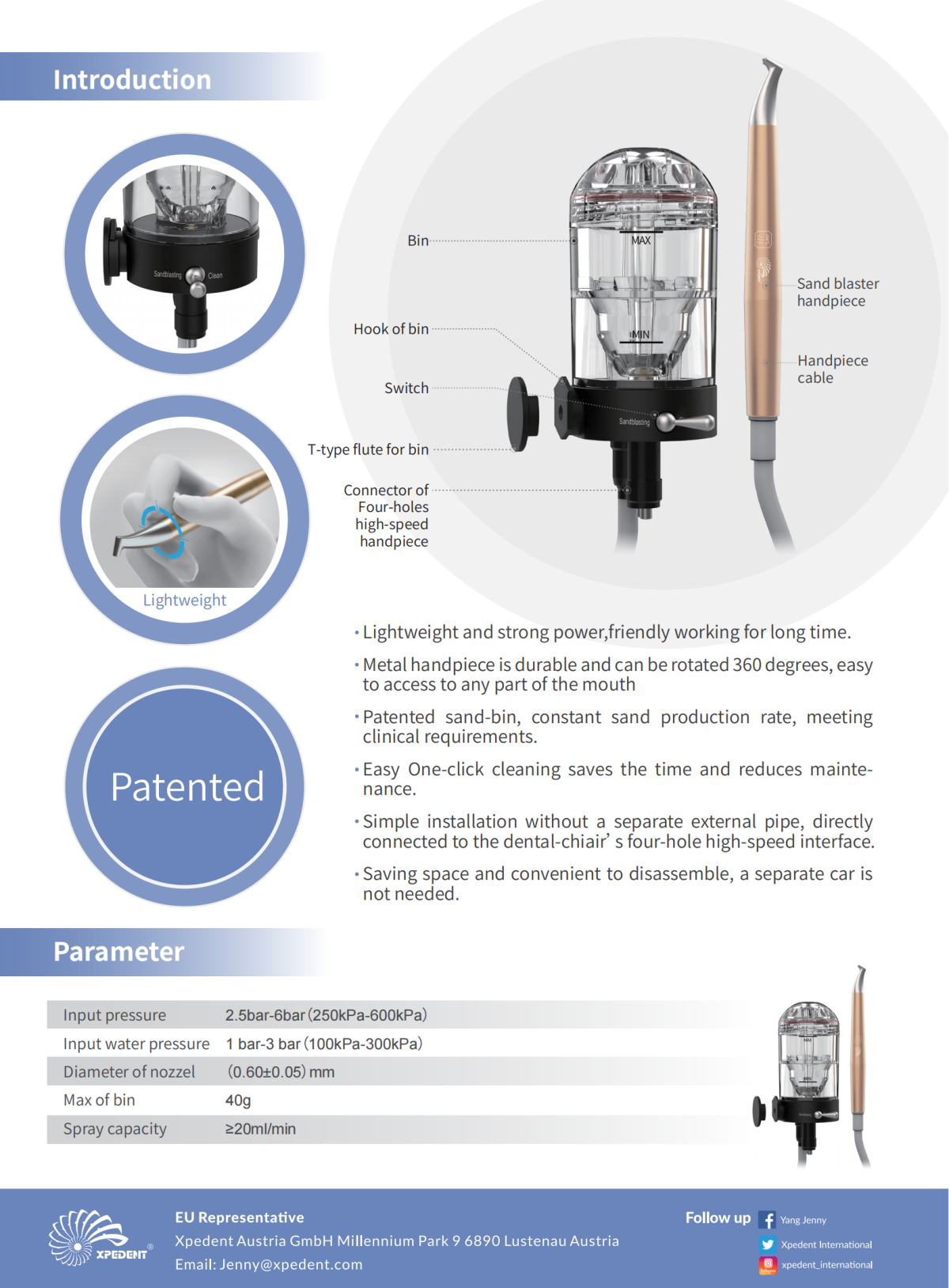 Xpedent Micro Etching Dental Chair Side Alumnia Sandblaster
