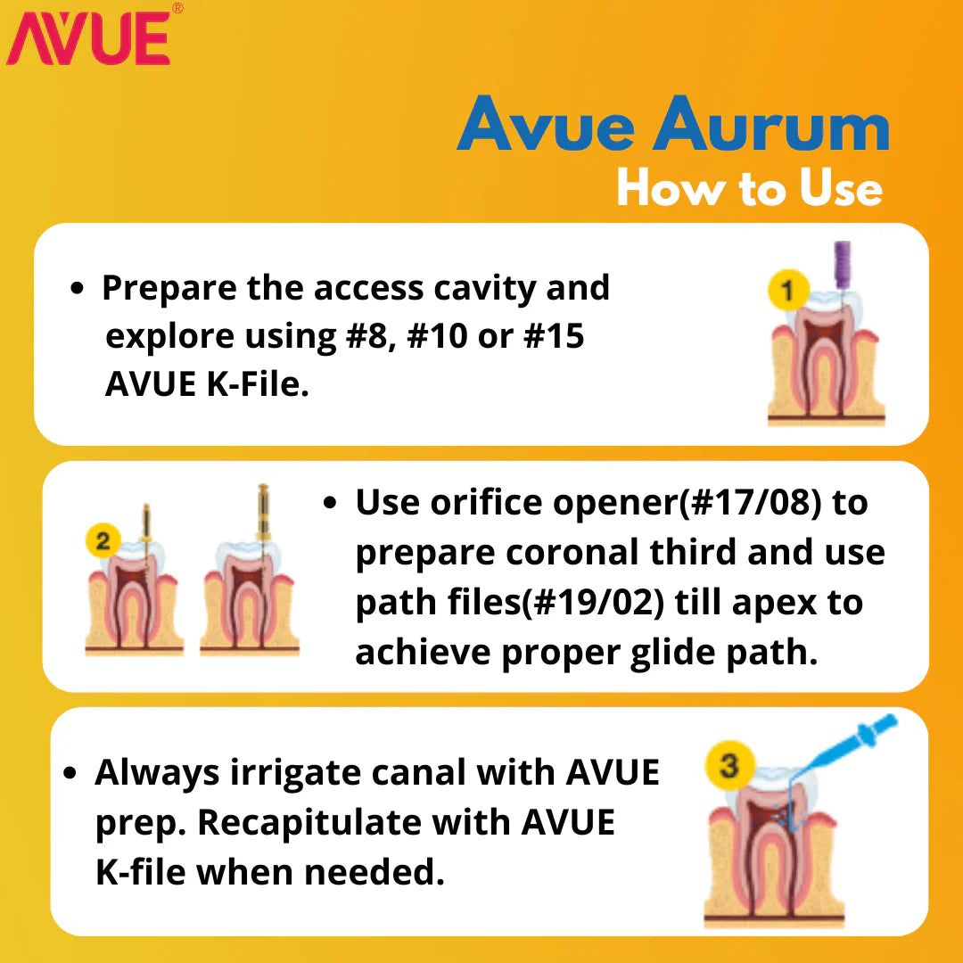 AVUE AvueAurum - Aurum (Gold) Heat Treated Rotary File System - Pack of 6